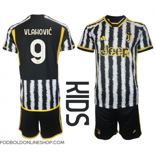 Juventus Dusan Vlahovic #9 Hjemme Trøje Børn 2023-24 Kortærmet (+ Korte bukser)